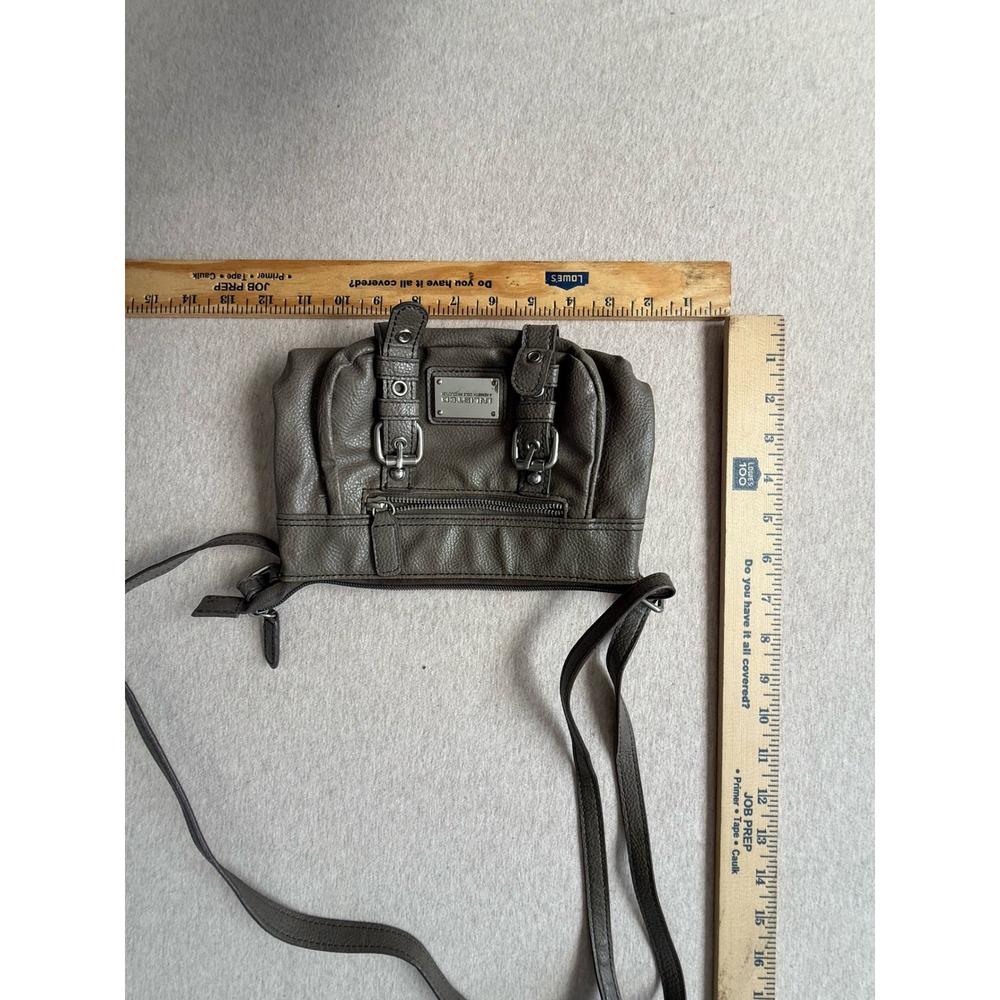Unlisted Taupe Gray Faux Leather Buckle Crossbody Bag Mini Utility